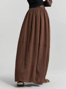 Ontre 现代都市风格，极简主义舒适风格，条纹材质，棕色，女式 A 字裙，飘逸，松紧腰身，日常穿着，通勤，休闲，商务休闲，2025 年新款，初秋