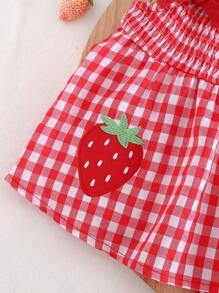 Cozy Pixies 2pcs Baby Girls Strawberry Print Ruffle Trim Pullover Top And Elastic Waist Shorts Set - Red - View 5
