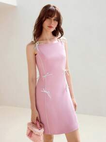 MOTF PREMIUM VÁY BẦU CÓ CHI TIẾT NƠ CÓ ĐƯỢC ỐNG KÍNH TƯƠNG PHẢN - Màu Hồng baby - Xem 5