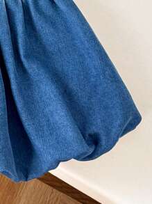 Comfortcana 女式夏季马球领无袖荷叶边下摆休闲牛仔连衣裙 - 中等水洗藍 - 查看 4