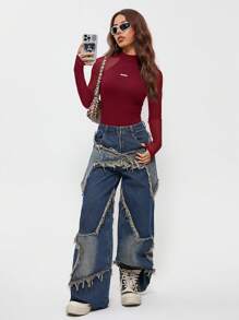 Coolane Women's Spring/Summer Music Festival Party Breathable Mesh Stretchy Bodysuit Bodysuits,Valentine's Day - Burgundy - View 3