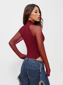 Coolane Women's Spring/Summer Music Festival Party Breathable Mesh Stretchy Bodysuit Bodysuits,Valentine's Day - Burgundy - View 7