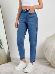 SHEIN PETITE JEAN AZUL CLARO DE TALLE ALTO CORTE DE MAMÁ PARA PETITE
