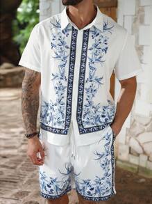 Manfinity Homme Set de 2 piezas camisa de manga corta y shorts sueltos para hombre de talla grande - Multicolor - Ver 5
