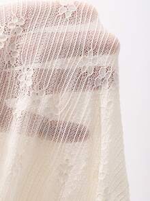 DAZY 女式半高领花卉装饰透明长袖休闲衬衫 - 米色 - 查看 9