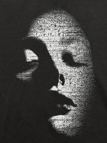 2pcs Tween Boy Casual Comfortable Versatile Round Neck Short Sleeve Letter&Portrait Graphic T-Shirt & Shorts Set, Suitable For Commute, School, Everyday, Street Style, Spring/Summer - Black - View 5