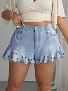 Elenzga Plus Size Women's Casual Non-Stretch Denim Shorts, Summer - Medium Wash - View 5