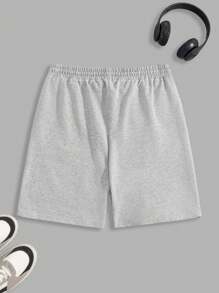 RueChic Pantalones cortos de hombre con cintura elástica con cordón y estampado de sonrisa
