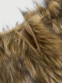 ROMWE Grunge Punk Y2K Baddie Faux Fur Cropped Mini Skirt, Super Low Waist - Brown - View 3