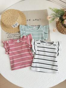 LMoss Kids Baby Girl 3pcs/Set Knit Striped Round Neck Fitted Top Set - Multicolor - View 3