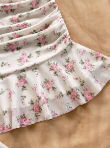 Soleia 两件套粉色碎花 3D 花朵吊带背心和迷你裙，适合约会、海滩、度假、浪漫少女风格