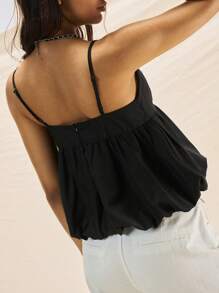 Easelle 女士休闲黑色梭织吊带背心短款上衣，夏季 - 黑色 - 查看 7
