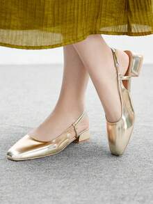 CUCCOO BIZCHIC 女士圆头低跟金色休闲舒适百搭百搭露跟平底乐福鞋 - 金色 - 查看 7