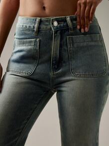 MISSGUIDED Quần Jeans Ống Loe Cạp Cao Phong Cách Y2K Retro Vintage Wash Quần Jeans Thời Trang Thu Đông - Rửa nhẹ - Xem 4