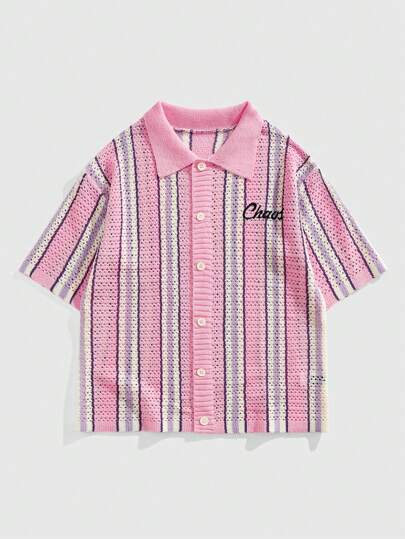 Street Life Suéter de punto casual de verano para hombres con rayas contrastantes