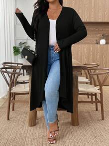 EMERY ROSE 大码女式纯色薄款长袖开衫披肩 - 黑色 - 查看 4