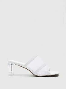 CUCCOO BIZCHIC Women's High Heel Sandals, White Mesh Decor, White High Heels - White - View 2
