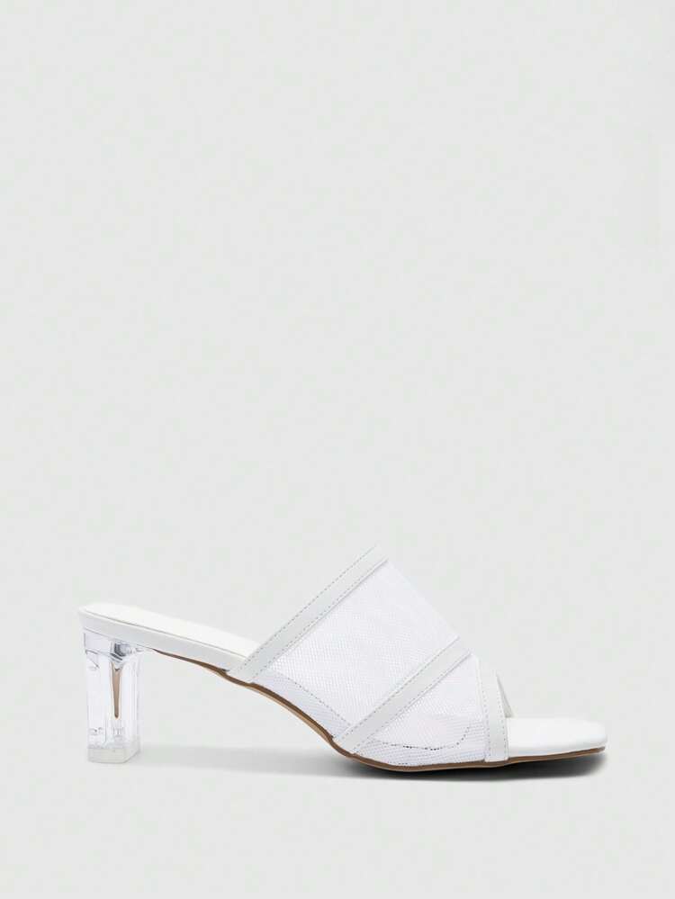 CUCCOO BIZCHIC Women's High Heel Sandals, White Mesh Decor, White High Heels