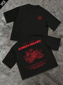 STEELVANCE 男士夏季标语和石榴印花宽松休闲短袖T恤