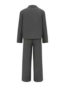 Manfinity Dauomo Men Solid Color Simple Casual Long Sleeve Suit Jacket And Long Pants Set - Navy Blue - View 2