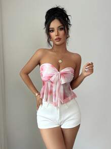 Elenzga Women's Floral Print Ruched Twist Front Cropped Cami Top, Summer Vacation Short Shirt