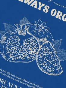 Manfinity Hypemode 男士夏季休闲水果标语印花T恤 - 藍色 - 查看 5