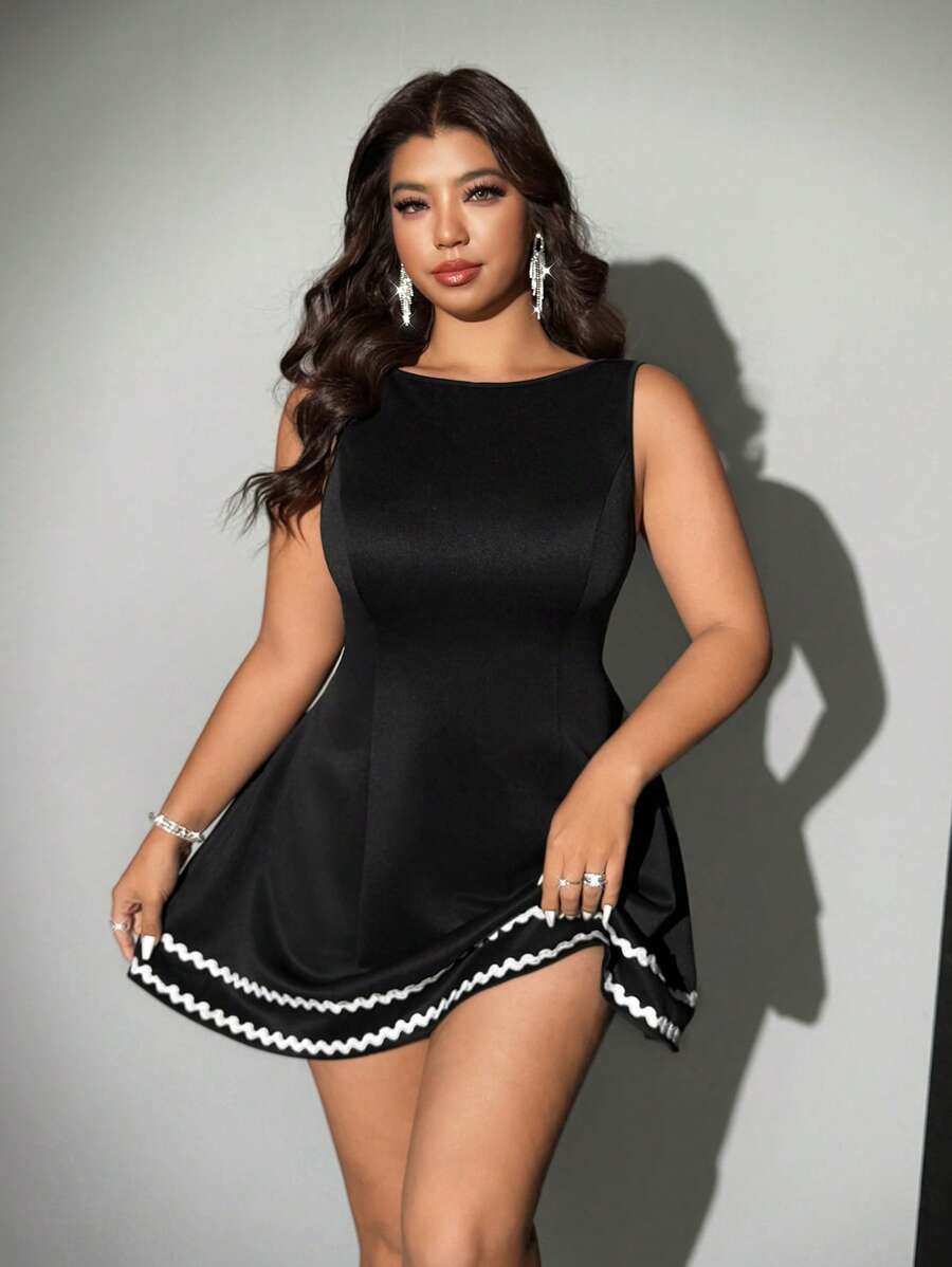 Viva Relle 大码性感优雅露肩连衣裙 - 黑色 - 查看 1