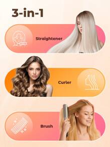 JMMO 3-In-1 Hair Straightener And Curler Brush, Fast Heated Negative Ionic Hair Straightening Brush, Anti-Frizz & Anti-Scald-UK Plug - Grey - View 3