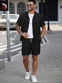 Manfinity CasualCool 大码男士休闲纯色简约纽扣衬衫套装