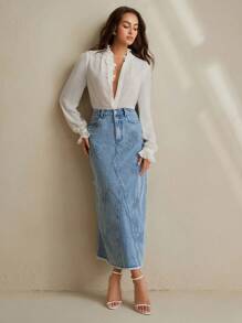 Anewsta Fashionable Women's Embroidered Denim Mini Skirt - Blue - View 6