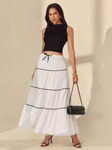 Almamuse Falda elegante y versátil con decoración de lazo para mujer, estilo casual - Blanco - Ver 5