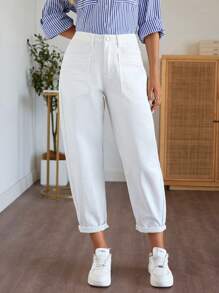 EMERY ROSE 女式口袋喇叭裤休闲七分裤长牛仔裤 - 白色 - 查看 6