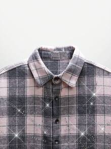 Manfinity BRENVOR Men's Street Fashion Woven Diamond Spider Web Plaid Short Sleeve Shirt - Pink - View 3