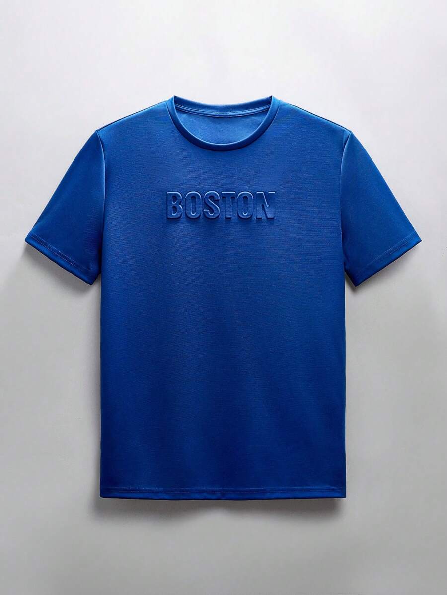 NEON BLANC Men's Letter Embossed Tee Without Necklace, Summer, Streetwear Edition - Royal Blue - View 1
