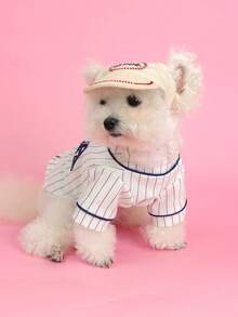 PETSIN 1 件装宠物猫狗通用休闲刺绣爱心棒球帽可爱露耳朵太阳帽狗狗帽子 - 米色 - 查看 6