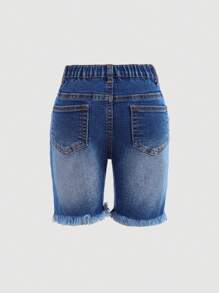 SHEIN Young Girl' Blue Elastic Skinny Ripped Denim Shorts, Spring And Summer Casual Vacation Country Boho Wear