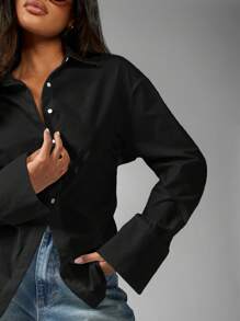 MISSGUIDED Camicia di cotone con bottoni e maniche lunghe, adatta per l'ufficio e ambienti professionali, blusa con colletto