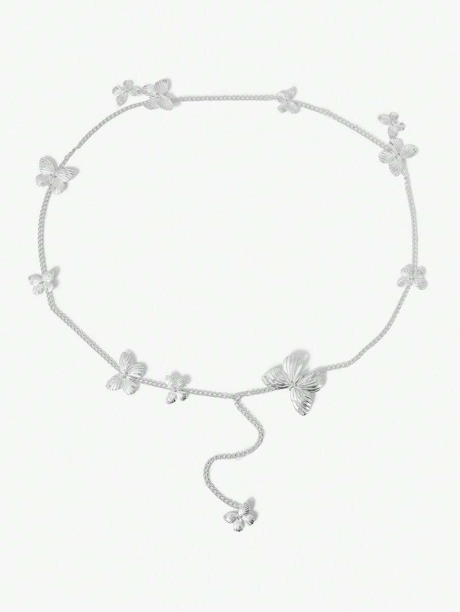 SHEIN SXY Cadena para la cintura con diseño de mariposa para mujer, adecuada para vestidos - Plateado - Ver 1