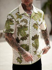 OTTIMOZO 男士夏季花卉印花网眼纽扣度假短袖衬衫 - 彩色 - 查看 5