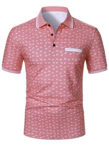 Calvornis Men's Striped Crown Print Short Sleeve Casual/Commute Polo Shirt - Baby Pink - View 5