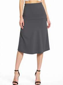 女士弹性腰部休闲A字裙，灰色 - 灰色 - 查看 1