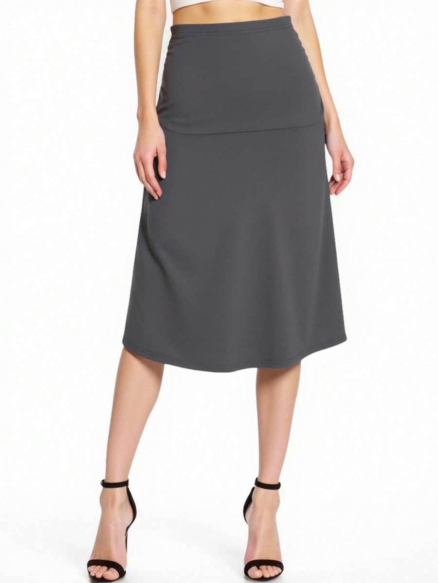 女士弹性腰部休闲A字裙，灰色 - 灰色 - 查看 1