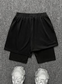 SHEIN Bolty Tween Boy Loose-Fit Casual Cross Graphic Print Shorts Boys Black Shorts Boys Graphic Shorts Faith Shorts Cross Shorts Boys Streetwear Shorts - Grey - View 2