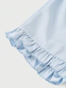 Young Girl Countryside Style Backless Bowknot Decor Puff Sleeve Jumpsuit, Spring/Summer - Blue - View 6
