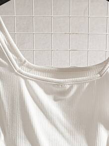 SHEIN 青少年女孩休闲法式优雅方领罗纹针织背心和百褶裙两件套，返校装，母子装 - 白色 - 查看 11