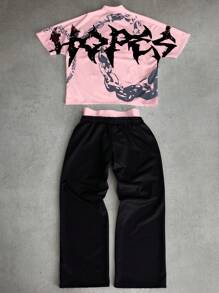 PAVTROS Manfinity Streetrush Men's Distressed T-Shirt And Long Pants Set, Streetwear Style - Multicolor - View 2