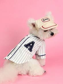 PETSIN 1 件装宠物猫狗通用休闲刺绣爱心棒球帽可爱露耳朵太阳帽狗狗帽子 - 米色 - 查看 9