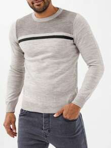RueChic Men Colourblock Jumper - Light Grey - View 5