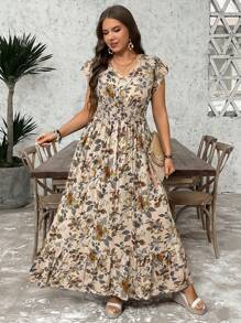 SHEIN LUNE Váy dài họa tiết Paisley cỡ lớn cho kỳ nghỉ thường ngày theo phong cách Boho mùa hè theo phong cách Boho cổ điển - Màu be - Xem 5