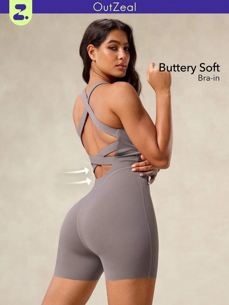 OutZeal Sweat Wicking Crossover Strap Removable Pads Jumpsuit Daily Gym Yoga - Grey - View 1